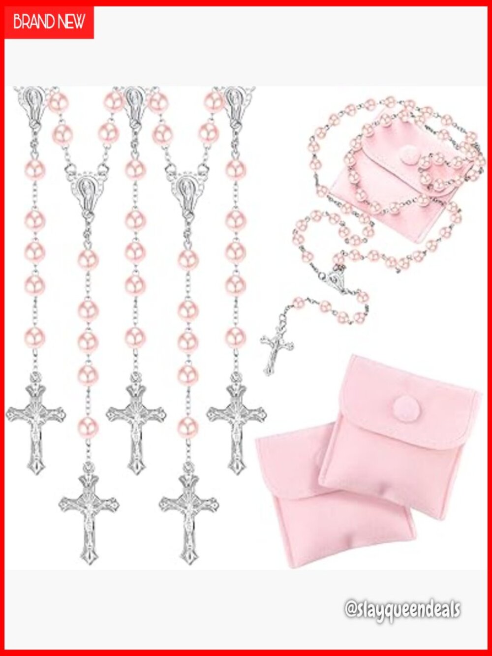 12 Rosary Necklaces with VELVET BAGS, Beads for Confirmation